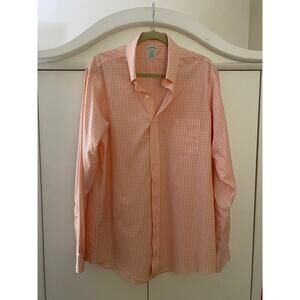 Brooks Brothers Orange Striped Button up shirt 17/37 Milano 100% American